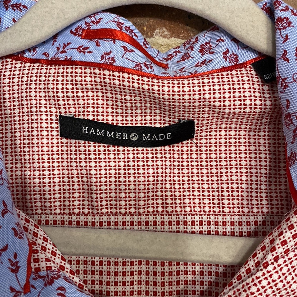 Hammer Made Red Pattern Button Down Shirt Size 16… - image 4